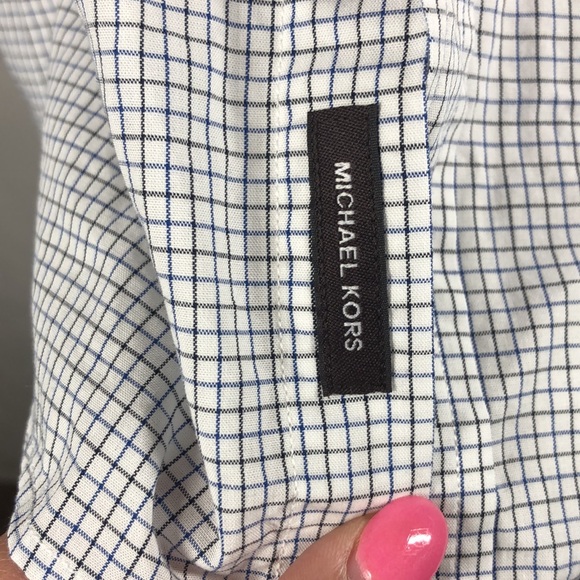 Michael Kors blue plaid dress shirt size medium - Picture 4 of 11